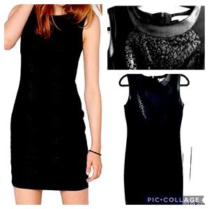 Cleo Size 4 LBD Vegan Leather Trim Center Panels Body Con Dress